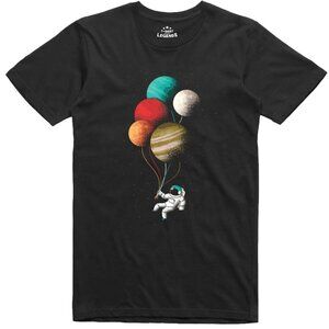 Astronaut Planet Balloon T-Shirt | Space Art Graphic Tee | Cosmic Universe Shirt